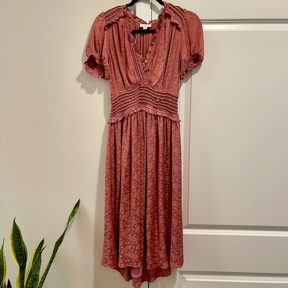 Anthropologie Current Air Mauve Pink Fan Print Midi Dress Women’s Size Small